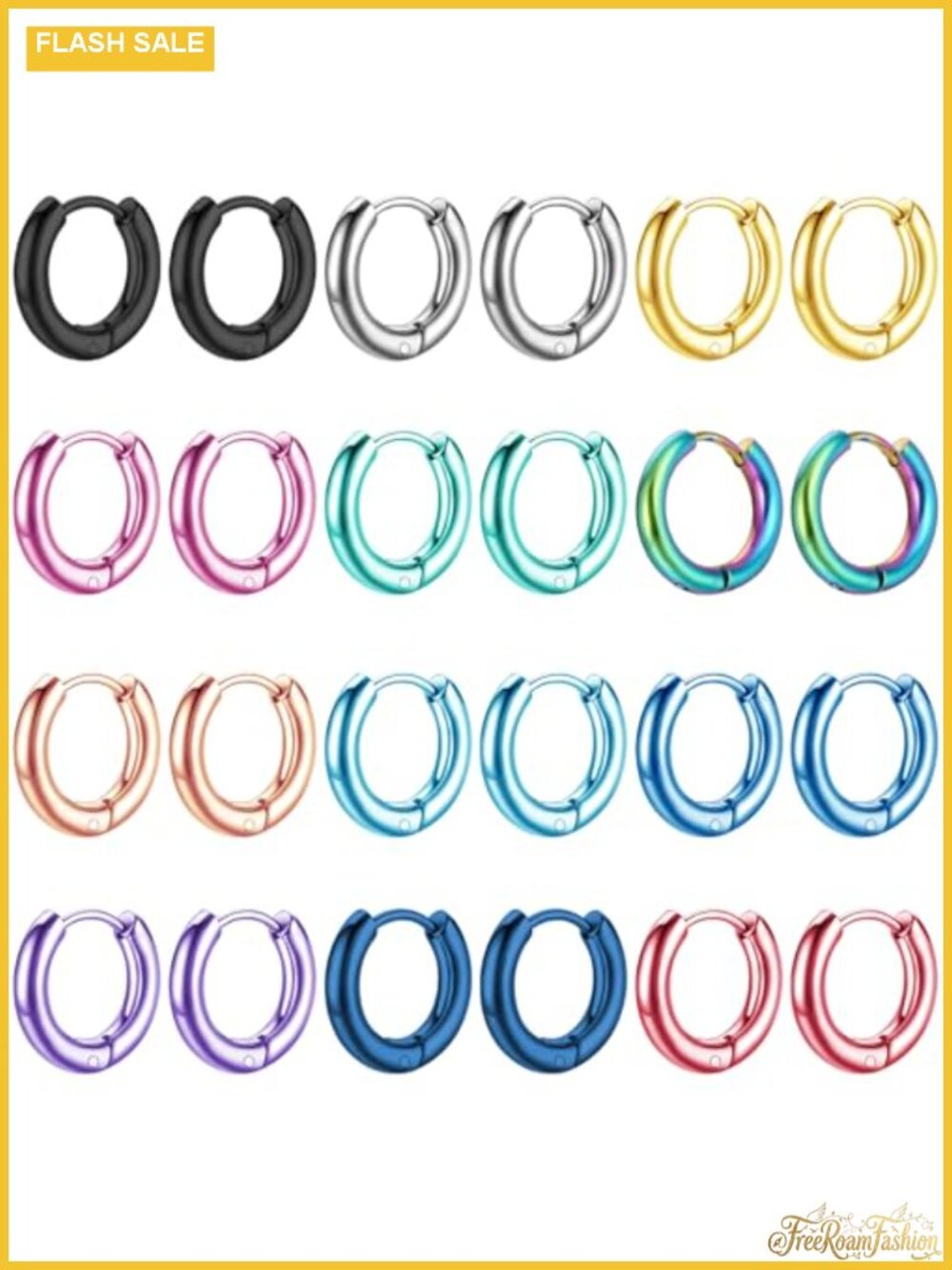 12 Pairs Surgical Stainless Steel Hoop Earrings Hypoallergenic Huggie Cartilage